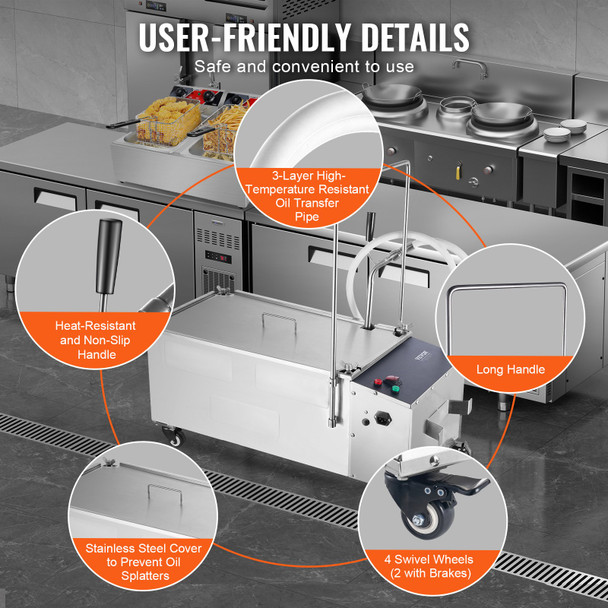 VEVOR Mobile Fryer Oil Filter System, 55L Commercial Restaurant Deep Fryer Oil Filtration Machin