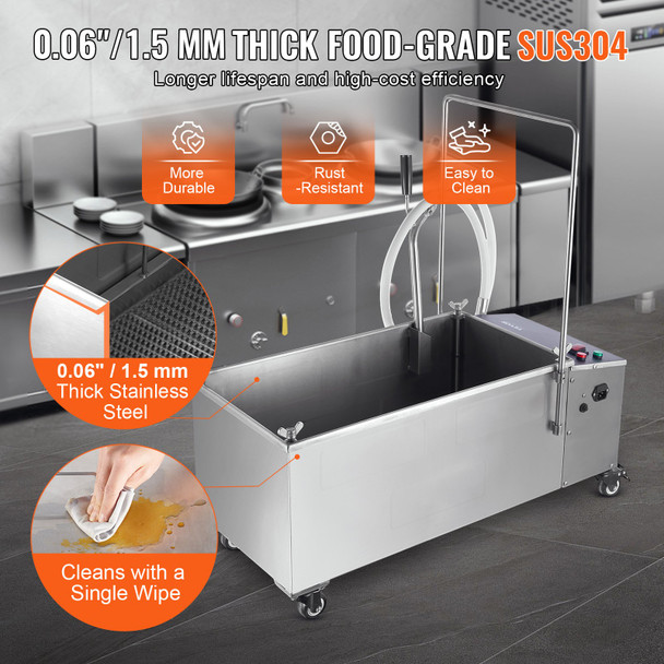 VEVOR Mobile Fryer Oil Filter System, 55L Commercial Restaurant Deep Fryer Oil Filtration Machin
