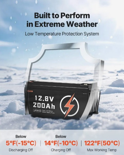 VEVOR 12V 200Ah Deep Cycle LiFePO4 Battery BMS Lithium Iron Phosphate Battery for Solar Off-Grid Home Energy Storage