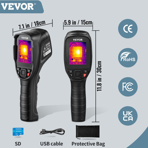 VEVOR Thermal Imaging Camera – 320x240 Super Resolution, 25Hz Refresh Rate, and -4°F to 752°F Range with 32GB Storage -