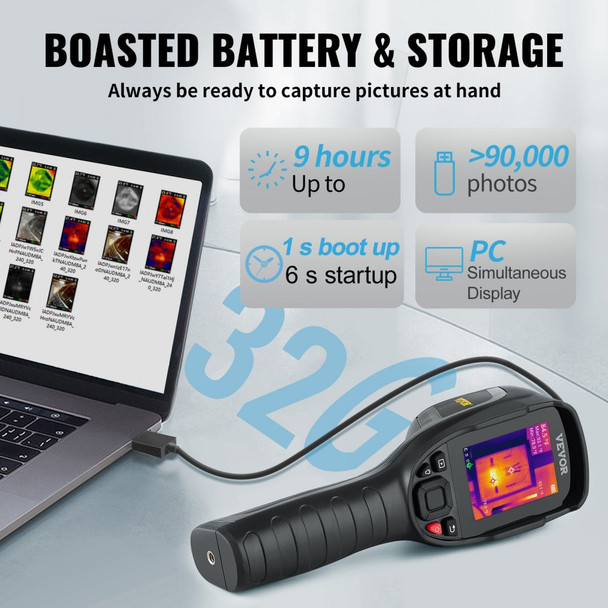 VEVOR Thermal Imaging Camera – 320x240 Super Resolution, 25Hz Refresh Rate, and -4°F to 752°F Range with 32GB Storage -
