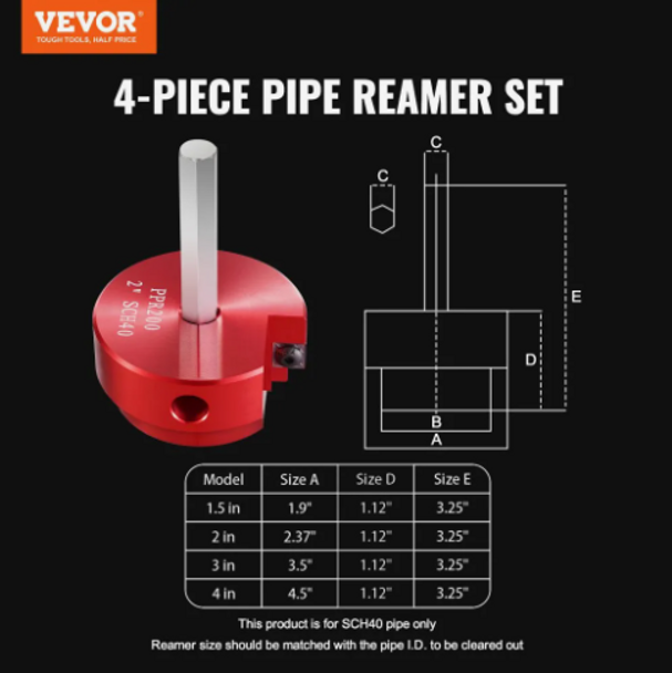 VEVOR PVC Pipe Reamer Tool Pipe Fitting Socket Saver Aluminum Alloy for SCH 40 for Water Lines, Drain Lines, Vent Lines