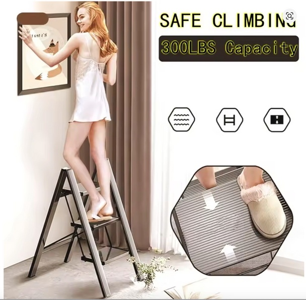 5-Step Folding Step Ladder - Portable & Lightweight Aluminum with Anti-Slip Wide Pedals