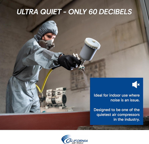 California Air Tools 8010 Ultra-Quiet 60 dB, 1.0 HP, 8-Gallon Steel Tank, Oil-Free Air Compressor
