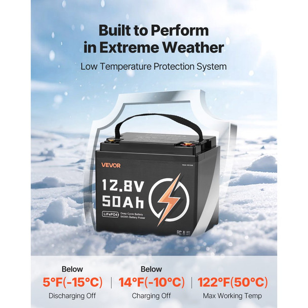 VEVOR 12V 50Ah LiFePO4 Lithium Battery – 15,000 Cycles Ultra-Portable Deep Cycle Power 10 years Lifetime for Off grid