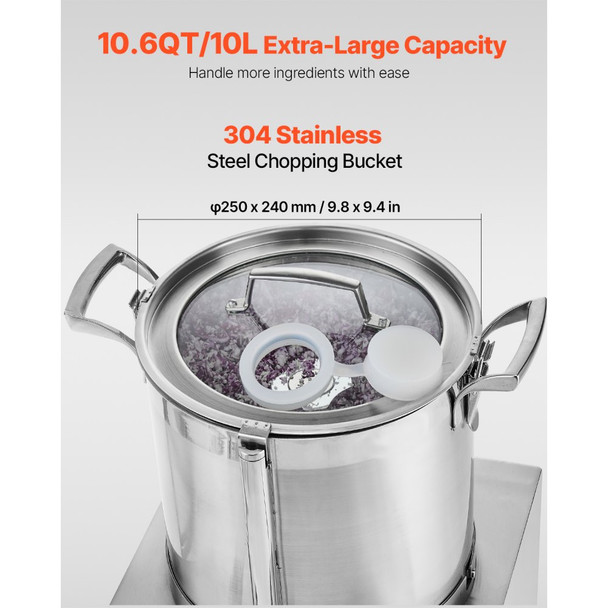 Commercial 10L Stainless Steel Food Processor & Industrial Vegetable Chopper