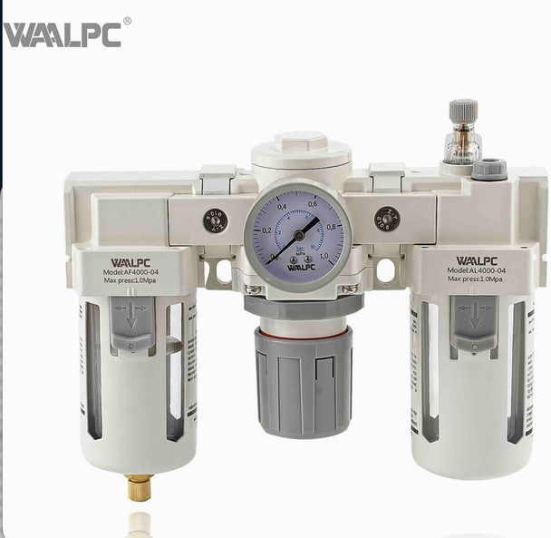 WAALPC AC4000-04 1/2" NPT Air Filter Regulator Lubricator (FRL) Combination - Manual Drain, 5μm1