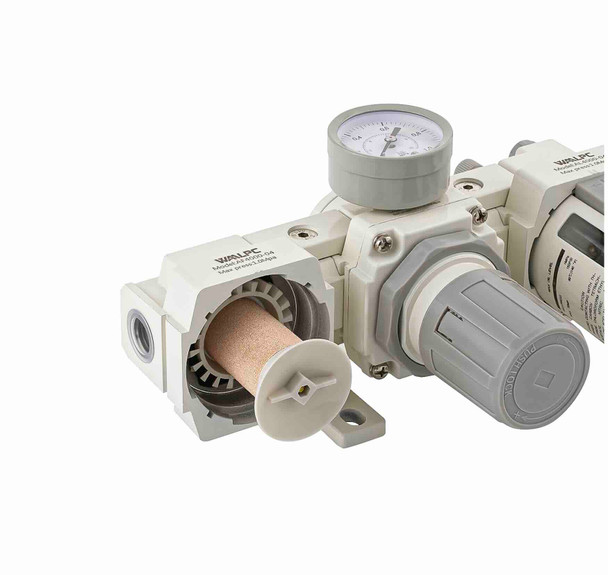 WAALPC AC4000-04 1/2" NPT Air Filter Regulator Lubricator (FRL) Combination - Manual Drain, 5μm 5