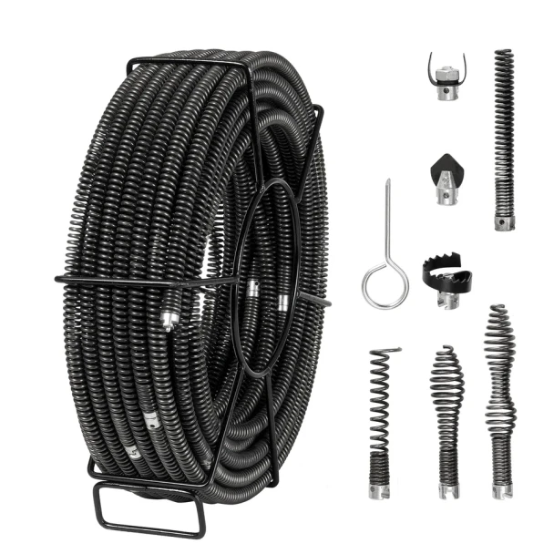 VEVOR 100 ft x 5/8 in Sectional Drain Cleaning Cable with 7 Cutters