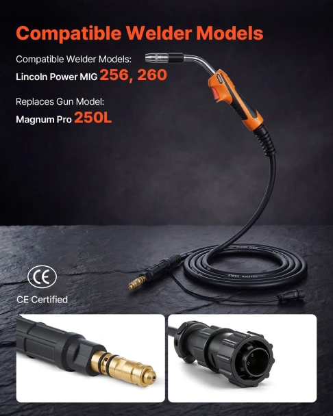 250A MIG Welding Gun with 15 ft Cable for Compatible VEVOR Welders