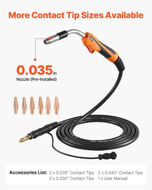 250A MIG Welding Gun with 15 ft Cable for Compatible VEVOR Welders