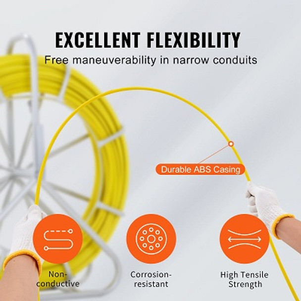 VEVOR Duct Rodder Fish Tape 492 ft Fiberglass + ABS Fiberglass Fish Tape with Durable Iron Reel Stand