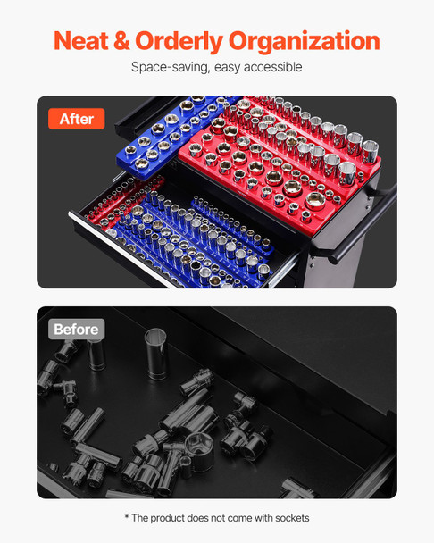 VEVOR 8-Piece Magnetic Socket Organizer Set: Effortlessly Organize 199 Metric & SAE Sockets with Color-Coded