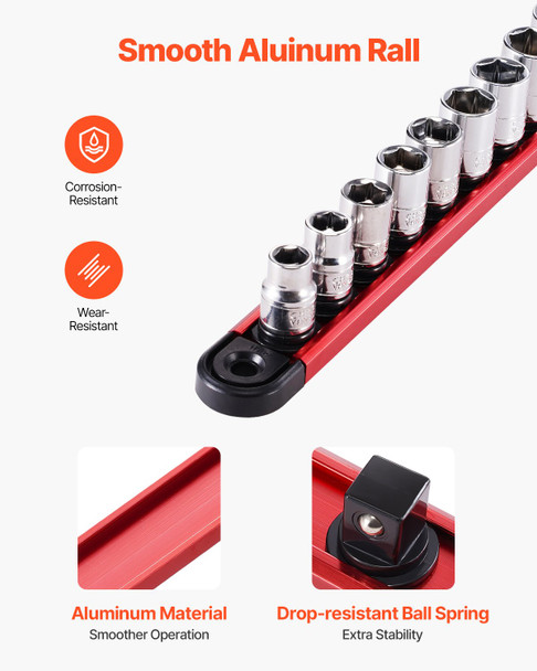 VEVOR 3-Piece Magnetic Socket Organizer Rail Set: Keep 40 SAE & Metric Sockets Organized and Accessible with Rotating Clips & Heavy-Duty Aluminum Rails