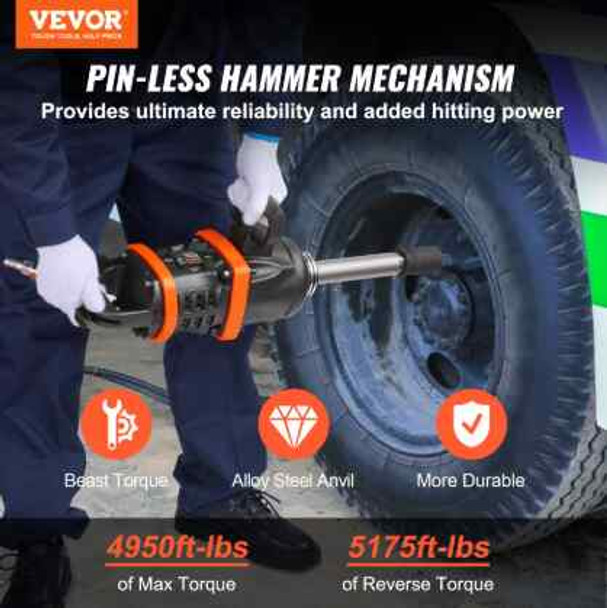 VEVOR 1 Inch Air Impact Wrench Up to 5175 ft-lbs for Repairs and Maintenance of Heavy Duty Machinery, Semi-Truck,Bus  Torque