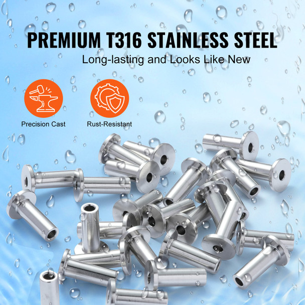 VEVOR 81 Pack 1/8" Stainless Steel Cable Railing Protector Sleeves - T316 Marine Grade - with Free Drill Bit - Wire Rope Protection for DIY Balustrade