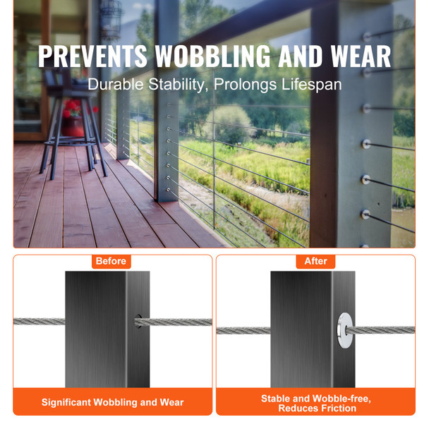 VEVOR 81 Pack 1/8" Stainless Steel Cable Railing Protector Sleeves - T316 Marine Grade - with Free Drill Bit - Wire Rope Protection for DIY Balustrade
