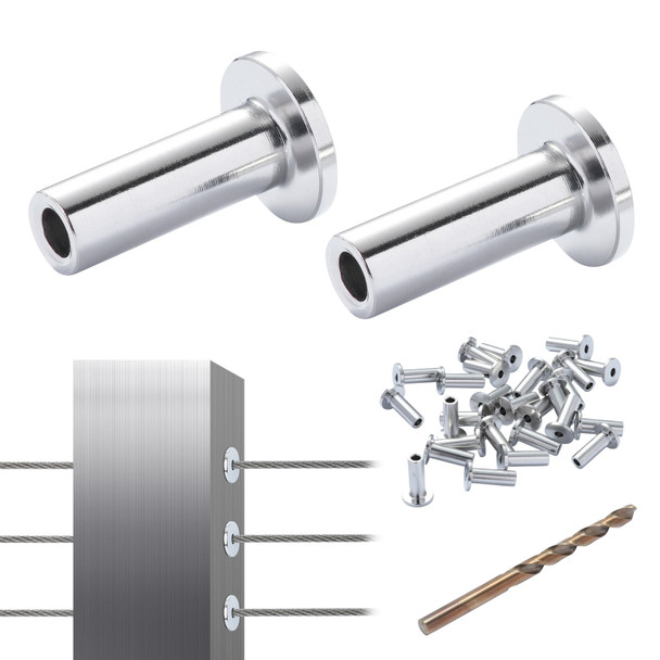 VEVOR 81 Pack 1/8" Stainless Steel Cable Railing Protector Sleeves - T316 Marine Grade - with Free Drill Bit - Wire Rope Protection for DIY Balustrade