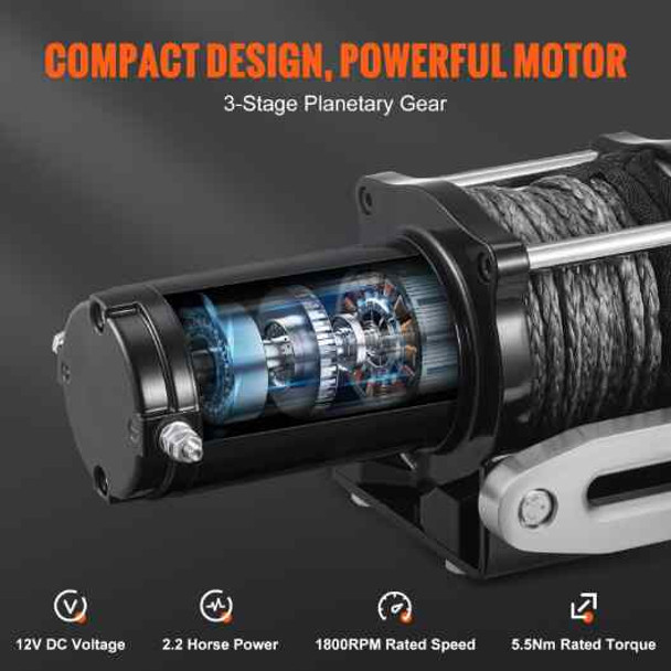 VEVOR Electric Winch, 12V 4500 lb Load Capacity Nylon Rope Winch, IP55 1/4” x 39ft ATV UTV Winch with Wireless Handheld Remote & Hawse Fairlead for Towing Jeep Off-Road SUV Truck, Car, Trailer, Boat
