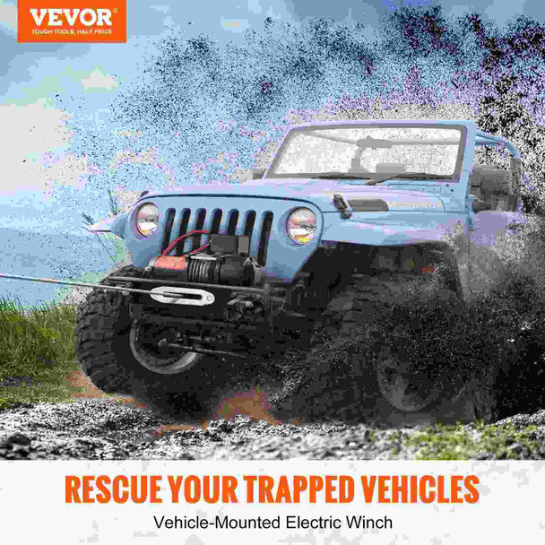 VEVOR Electric Winch, 12V 4500 lb Load Capacity Nylon Rope Winch, IP55 1/4” x 39ft ATV UTV Winch with Wireless Handheld Remote & Hawse Fairlead for Towing Jeep Off-Road SUV Truck, Car, Trailer, Boat