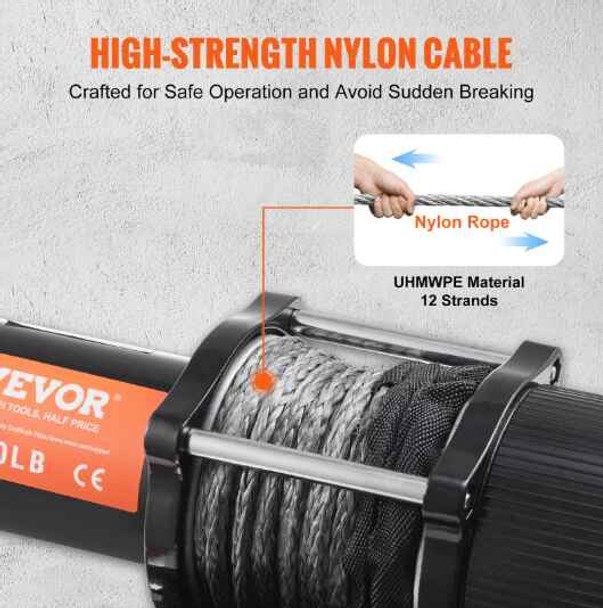 VEVOR Electric Winch, 12V 4500 lb Load Capacity Nylon Rope Winch, IP55 1/4” x 39ft ATV UTV Winch with Wireless Handheld Remote & Hawse Fairlead for Towing Jeep Off-Road SUV Truck, Car, Trailer, Boat