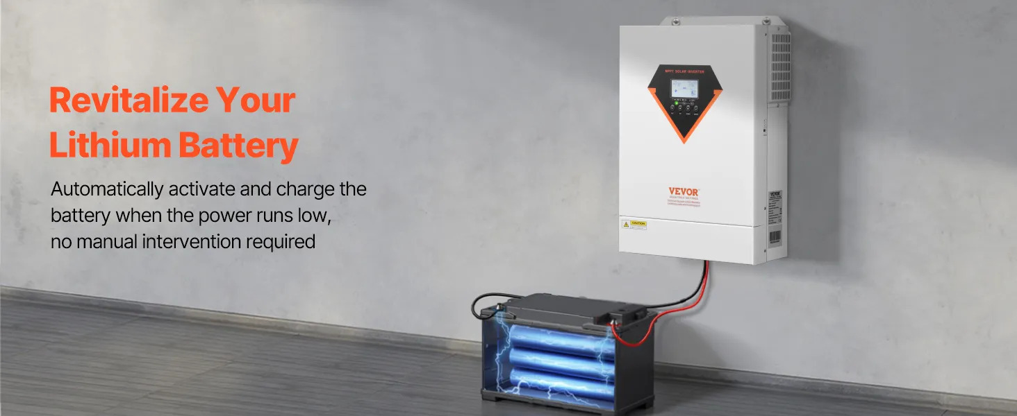 VEVOR Hybrid Solar Inverter, 6000W, All in One Pure Sine Wave Power Inverter Charger, 48V DC to Single-Phase 220/230V AC, with Built-in 120A MPPT Solar Controller, for Off-Grid System Lead Acid Lithium Battery