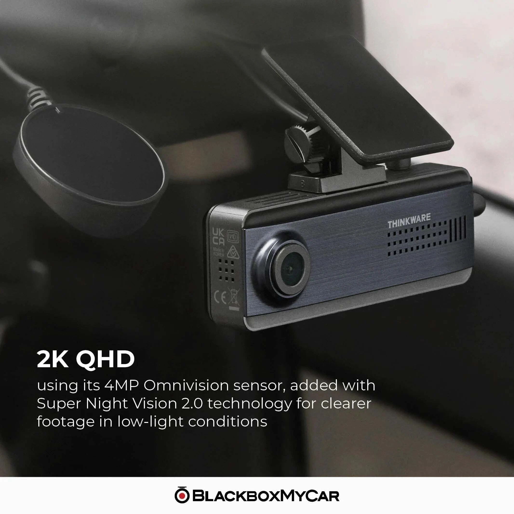 Thinkware Q200 front dash camera mounted near the rear-view mirror
