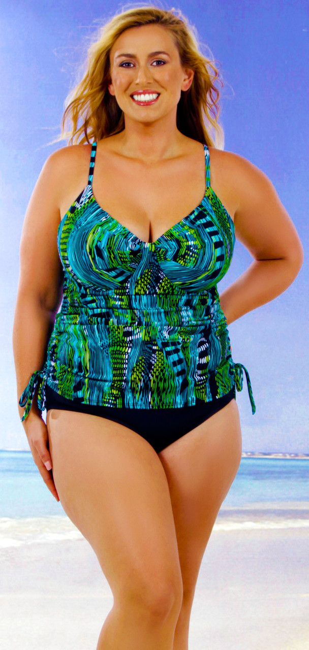 Slimming Drawstring String Tankini Pleated Underwire Cups