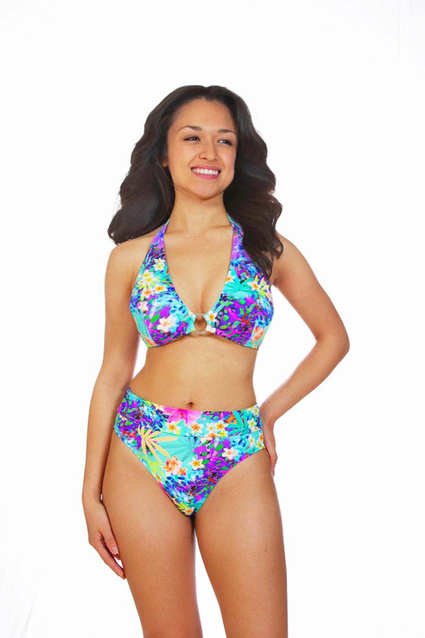 High waisted women's bikini bottom with yoga band #47H sizes 4-22