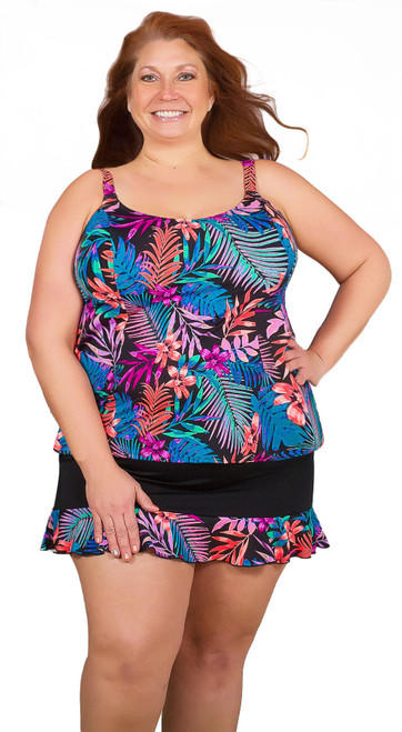 women's flared tankini, women's plus tankini, women's loose fitting tankini, plus size women's tankini top, women's swim top, women's plus size swimwear