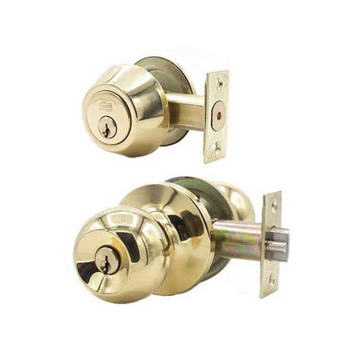 DeGuard Premium Combo Lockset - Polished Brass - Entrance - Retail Packaging - KW1/SC1 - Grade 3