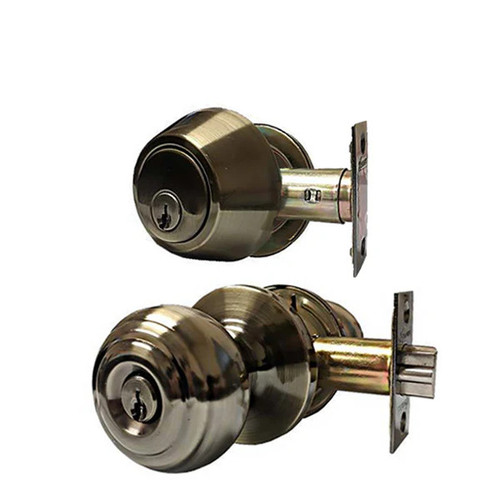 Kenaurd Premium Combo Lockset - Knob & Deadbolt - Entrance - Antique Brass - Retail Packaging - SC1 - Grade 3