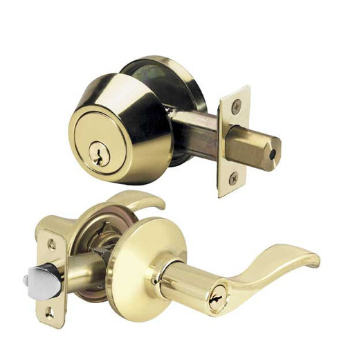 Kenaurd Premium Combo Lockset With Lever - Single Sided Deadbolt - Polished Brass - (KW1)