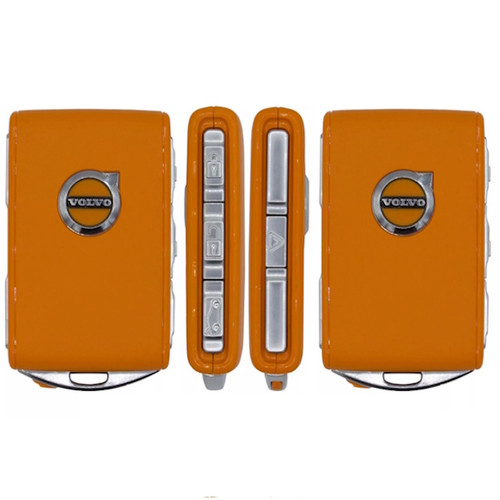 Orange Leather Volvo 4 Button Smart Key YGOHUF8423, 32425221, 433 MHz - New, OEM, 2 Pack