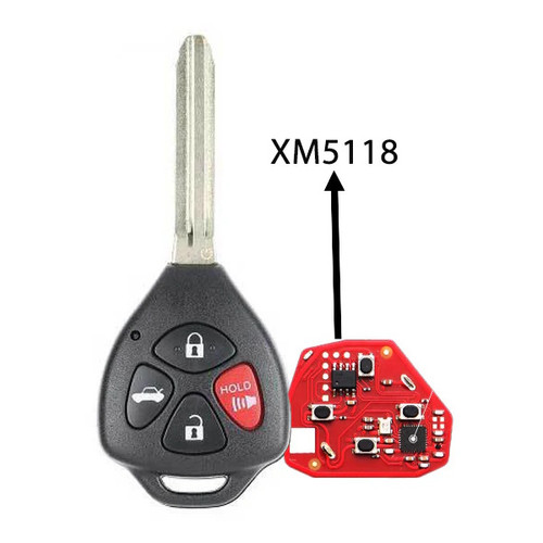 Xhorse Toyota Style 4 Button Universal Remote Head Key For Use with VVDI Key Tools, XM5118 Chip, XKTO22EN - Supports Both Wired and Wireless Programming