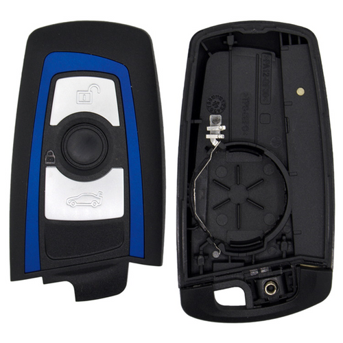 BMW 3 Button Blue Trim Smart Key Shell Replacement Case YGOHUF5661, YGOHUF5662, YGOHUF5767, KR55WK49863 - Aftermarket