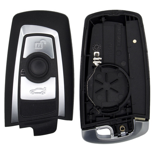 BMW 3 Button Chrome Trim Smart Key Shell Replacement Case YGOHUF5662, YGOHUF5767, KR55WK49863 - Aftermarket