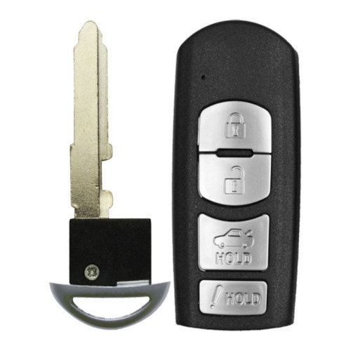 Mazda 4 Button Smart Key Shell Replacement Case with Chipped Insert KR55WK49383, GSYL-67-5RY - Aftermarket