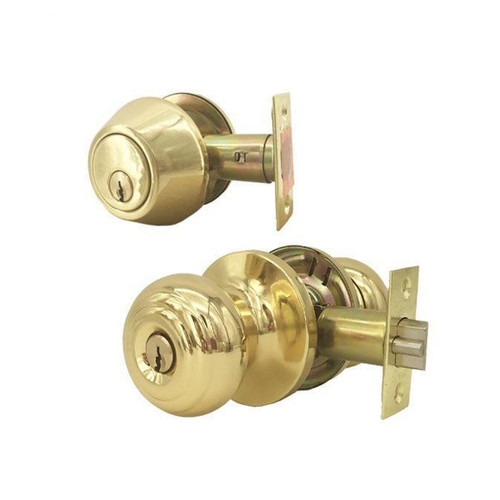 Kenaurd Premium Grade 3 Polished Brass SC1 Entrance/Entry Knob and Deadbolt Combo Lockset Kenaurd Premium Grade 3 Polished Brass SC1 Entrance/Entry Knob and Deadbolt Combo Lockset