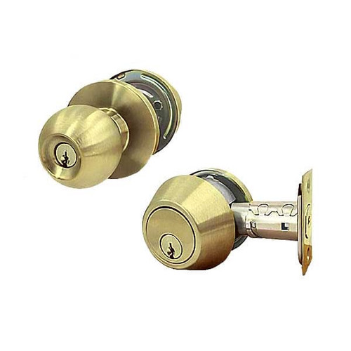 DeGuard Premium Commercial Combo Lockset With Knob And Deadbolt, US3 GOLD, Polished Brass, SC4 Keyway, Grade 2