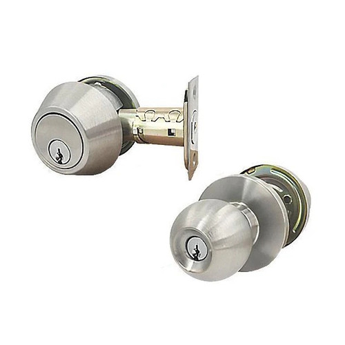 DeGuard Premium Commercial Combo Lockset With Knob And Deadbolt, 26D Silver, SC4 Keyway, Grade 2