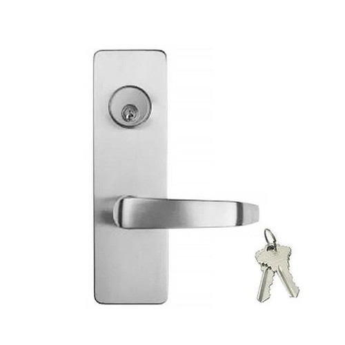 Kenaurd Trim Lever Handle With Cylinder and Plate Lockset For Exit Devices 26D Satin Chrome, SC Keyway