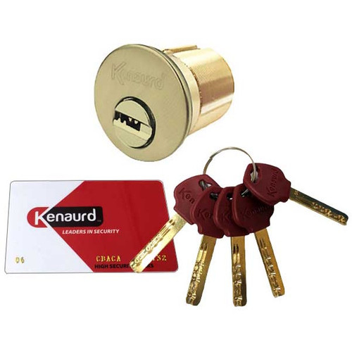 Kenaurd Key Controlled Mortise Cylinder 1", US3 Polished Brass