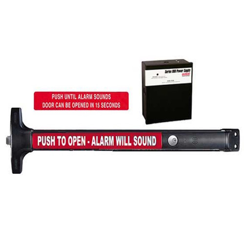 Detex F-V40-EE Delayed Egress Rim Exit Device, Fire Rated, 36", 24VDC Power Supply, Black