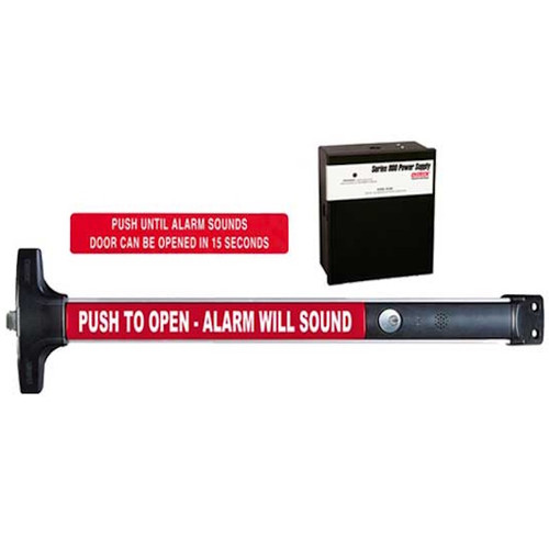 Detex V40-EE-CD Delayed Egress Rim Exit Device, 36", 24VDC Power Supply, Cylinder Dogging, Satin Aluminum