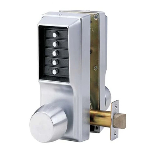 E-Plex EE1011 Mechanical Push Button Cylindrical Knob Lock Set, Double Sided Entry & Egress, 2-3/4" Backset, 26D Satin Chrome