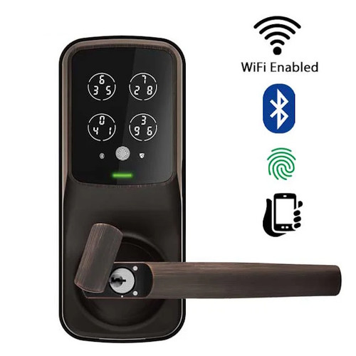 Lockly PGD628WVB Secure PRO Wi-Fi, Bluetooth App Controlled, Fingerprint Biometric Electronic Latch Lever Set, Includes Wi-Fi Hub, Venetian Bronze