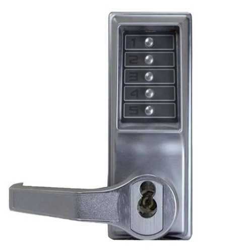 Simplex LL1021S Mechanical Pushbutton Cylindrical Lever Set, LFIC Schlage, 2¾" Backset, Satin Chrome Finish, Left Hand / Left Hand Reverse