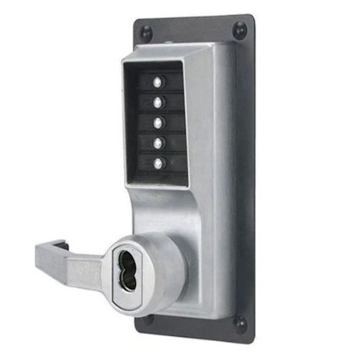 Simplex LLP1020B Mechanical Pushbutton Exit Trim Lever Lock, SFIC, 2¾" Tailpiece, Satin Chrome Finish, Left Hand / Left Hand Reverse