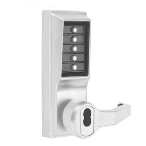 Simplex LR1021B Mechanical Pushbutton Cylindrical Lever Set, SFIC, 2¾" Backset, Satin Chrome Finish, Right Hand / Right Hand Reverse